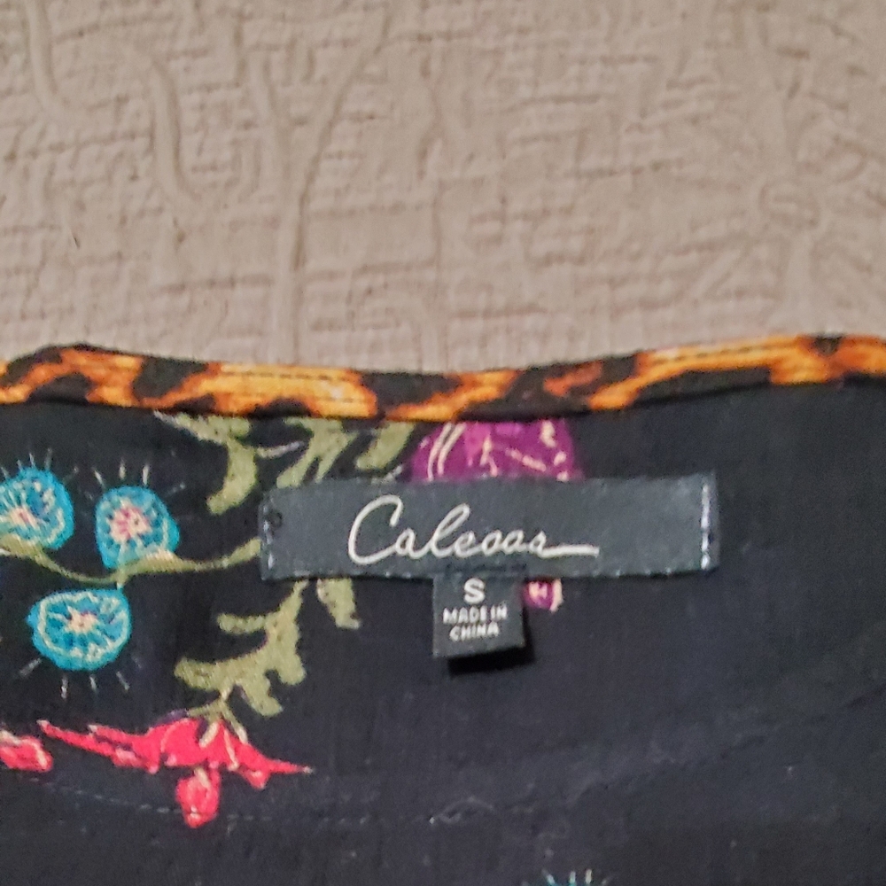 Calessa Mixed Floral and Leopard Print Peplum Top - Multicolor - Picture 11 of 12